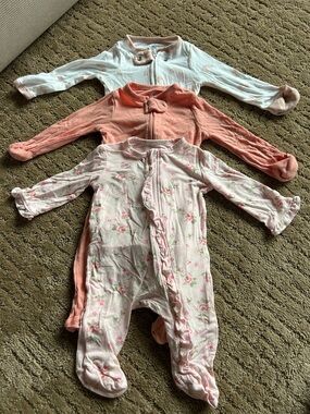 cloud island Baby Footie Sleepers in White, Peach, Pink Floral